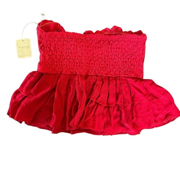 Free People Red Lace Corset Top Strapless Cropped Ruffle Cami Adella S NWT - Picture 6 of 11